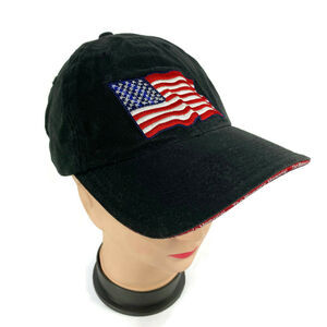 Women's Memorial Ball Cap Hat Black With American Flag Adjustable